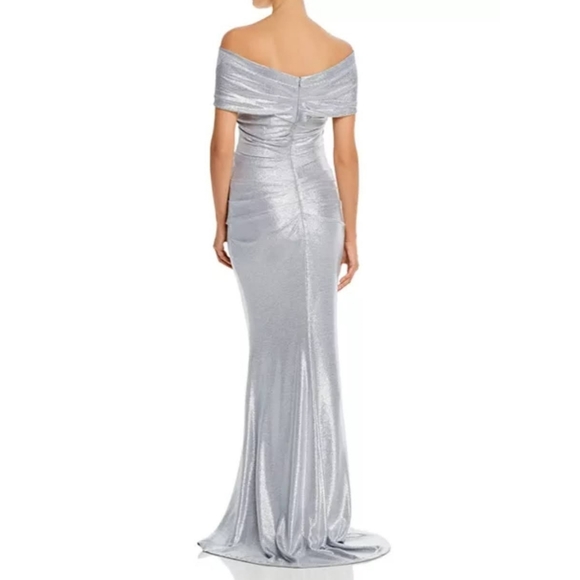 🔥Eliza J Metallic Silver Off-the-Shoulder Evening Gown - Picture 9 of 15